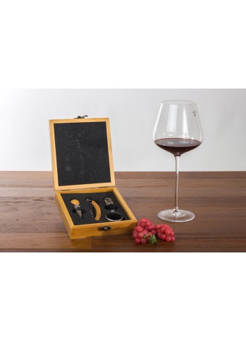 Scatola in legno con 4 attrezzi per il vino 18 x 15 cm E3487 Kharma Living