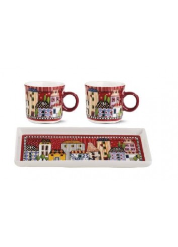 Gift set coppia tazzine e vassoio rosso Paese mio 121016 Egan