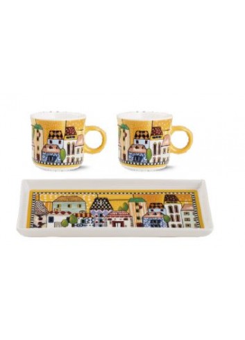 Gift set coppia tazzine e vassoio giallo Paese mio 121017 Egan