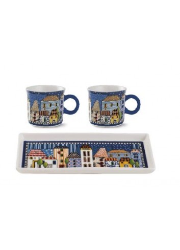 Gift set coppia tazzine e vassoio blu Paese mio 121018 Egan