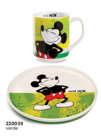 Gift set piatto portata e mug impilabile Mickey Mouse verde 220039 Disney Home Egan