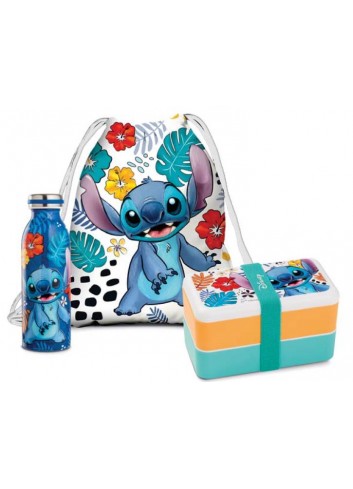 Gift set lunch box bottiglia termica blu e sacca Stitch 122040 Disney Egan